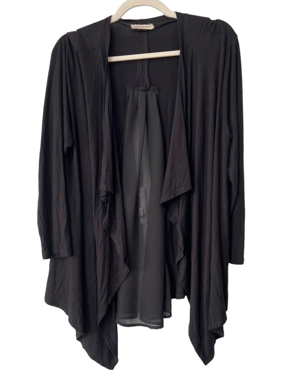 Pebble And Stone Cardigan Plus Size 1X Draped Front Mixed Media 3/4 Sleeve Black